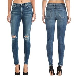 COH the Rocket High Rise Skinny Sz 24 Distressed Blue Jeans with Holes Worn Look